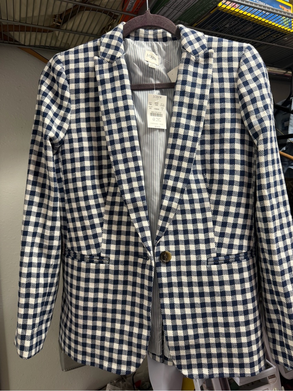NWT J. Crew Navy and White Gingham Jacket